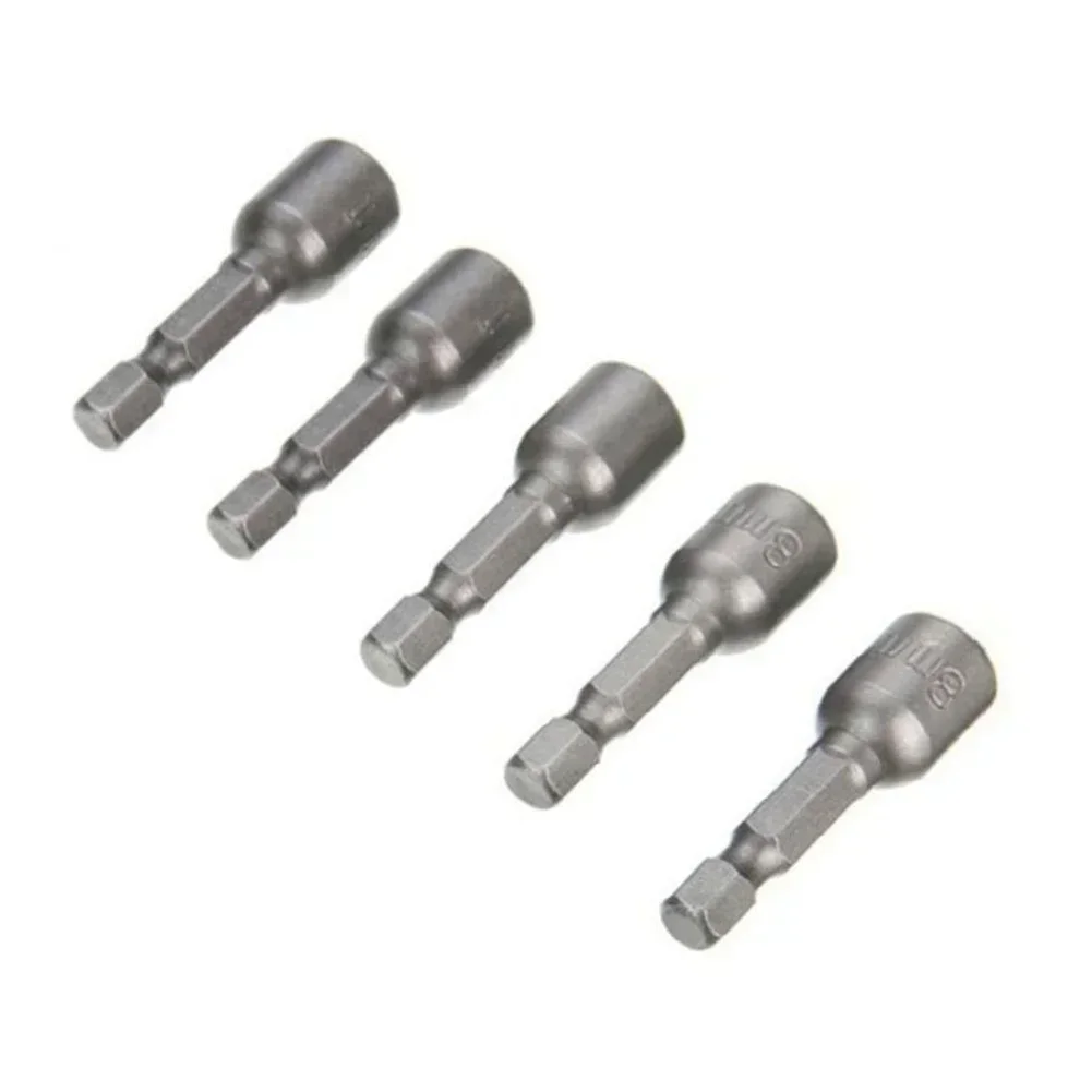 5 Pcs 8mm Socket Adapter Magnetic Nut Driver 1/4 Hex Shank Drill Bit Length 42mm For Power Wrench Screwdriver Tools Parts