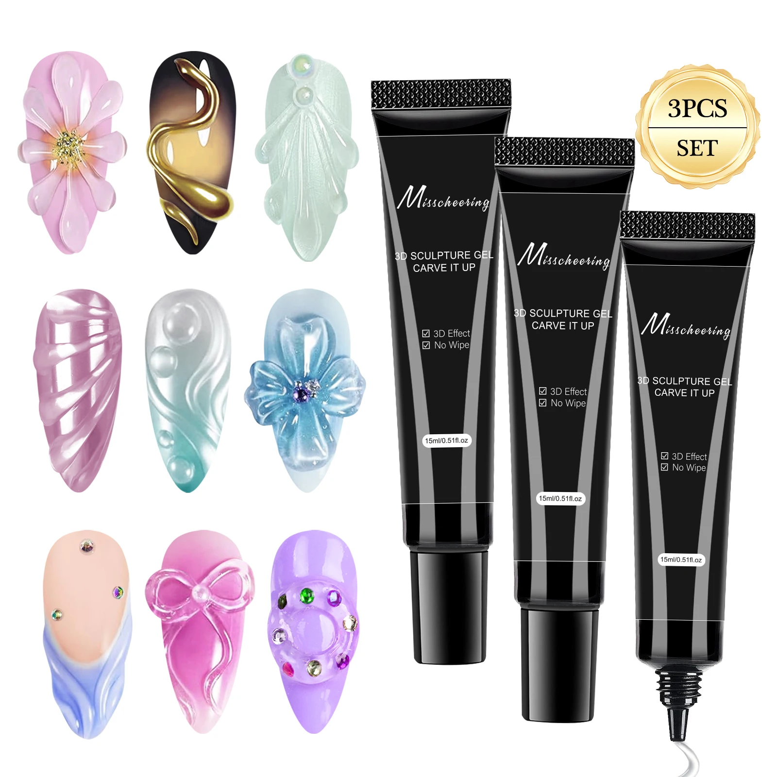 15 ml 3D Nail Art Gel - DIY-ontwerpen Waterdichte beeldgel Waterdichte Nail Art Design Gel voor ingewikkelde houtsnijwerk en vormen