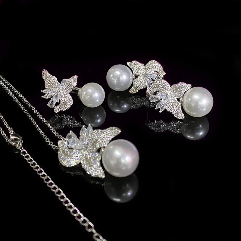 

MDL муассанит стиль нишевый комплект жемчуга из бисера женские позолоченные цветочные серьги из свежего австралийского белого жемчуга