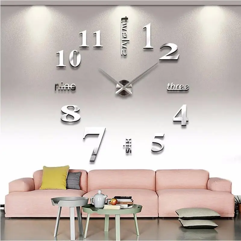 

1Set Big Mirror Wall Clock Modern Design 3D Large Decorative Watch for Home Decor