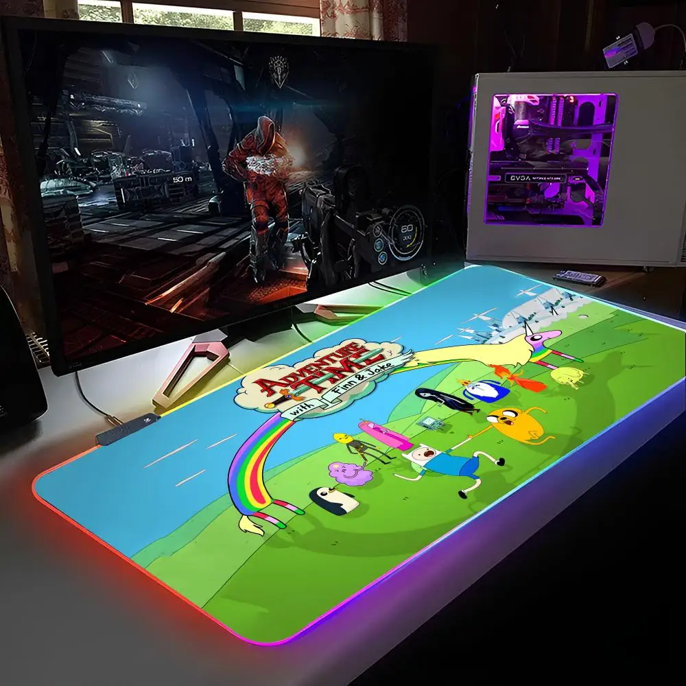 Adventure Time Cartoon Mouse Pad RGB Backlit Mouse Pad Laptop Mouse Pad Laptop Gamer Computer Desk Gaming Accessories
