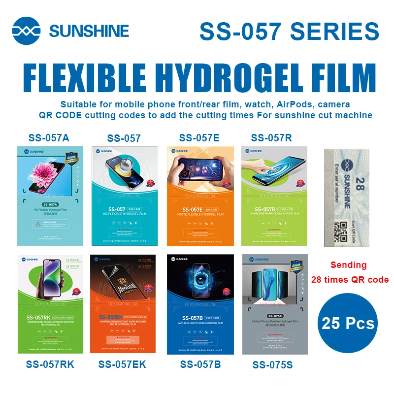 25 sztuk SUNSHINE SS-057A SS-057 SS-057R SS-057E elastyczna folia hydrożelowa SS-075S TPU folia ochronna na ekran prywatności z kodem QR