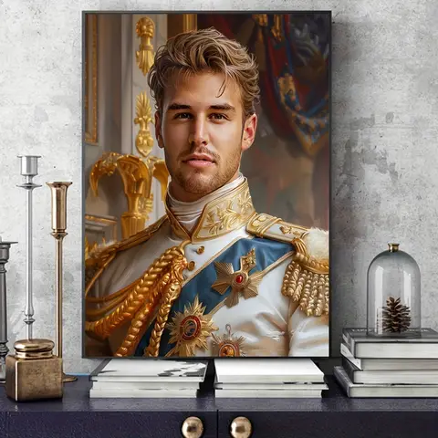Custom Royal Man Portrait Canvas, Upload Your Photo Personalized Noble Prince Art Poster, Unframed Vintage Wall Art Home Decor