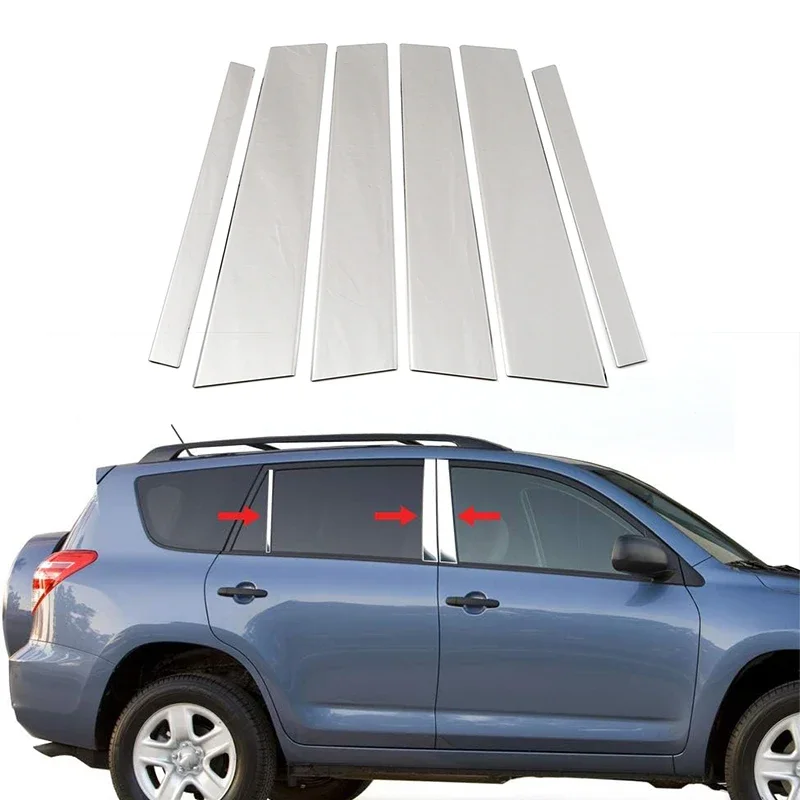 

8Pcs Chrome Silver Car Door Window Pillar Posts Trim Cover Exterior Stickers For Toyota RAV4 XA30 2006 2007 2008 2009 2010-2012