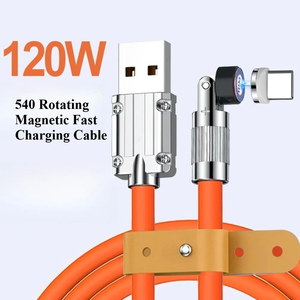 USB To TypeC 540 Rotating Data Cable Zinc Alloy Magnetic Head Super Fast Charging for IPhone Samsung Xiaomi Redmi Charging Cable
