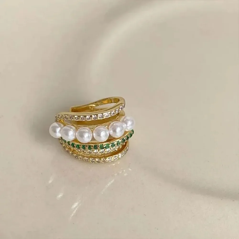 1Pc Fashion Korean Double Layer Pearl Clip Earrings for Women Girls Luxury Zircon Ear Cuff Clip Without Pierced Ear Cuff Jewerly