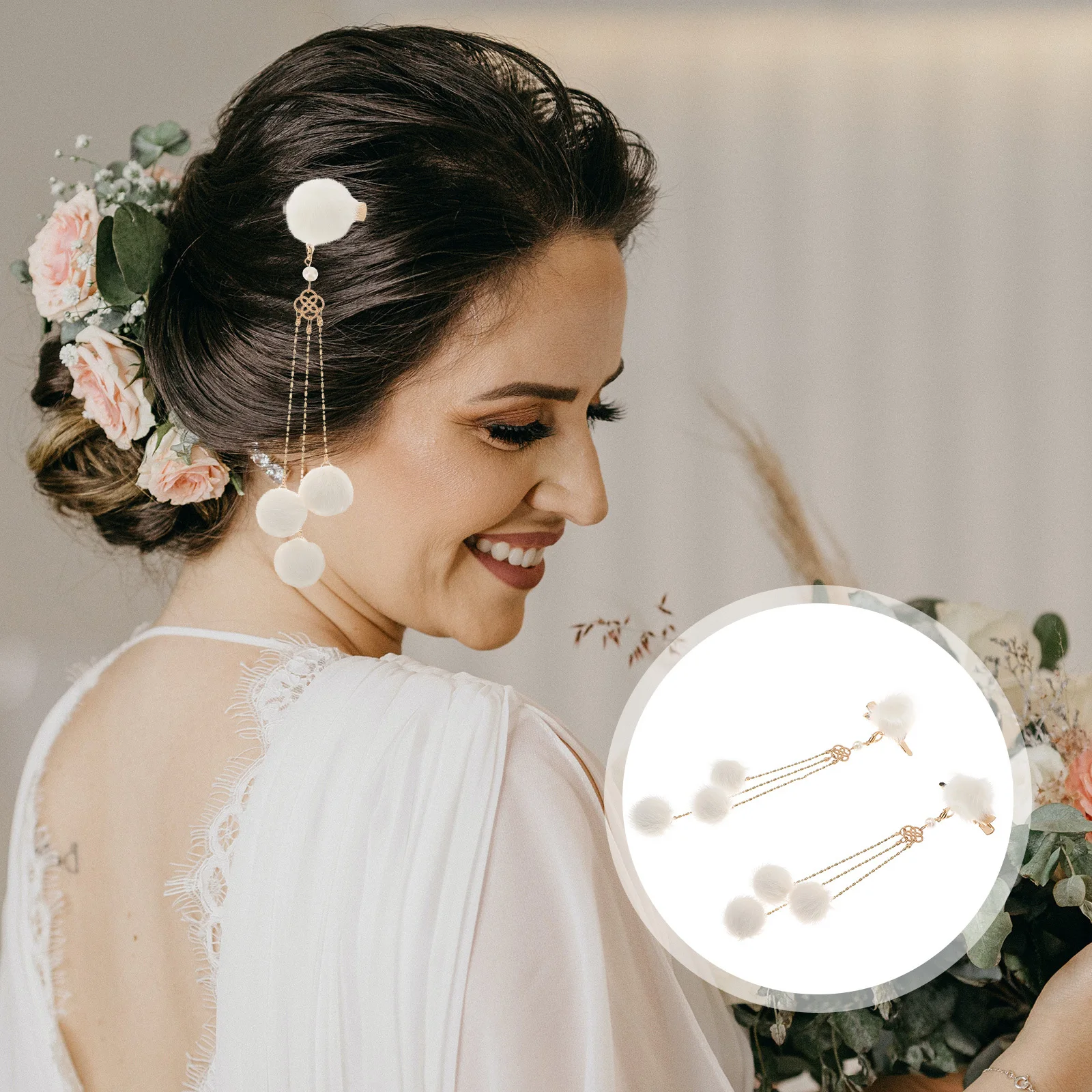 

1 Pair Pcs Side Tassel Hairpin Alloy Women Wedding Headdress Vintage Pearl Hair Accessory For Party Banquet Dance Ancient
