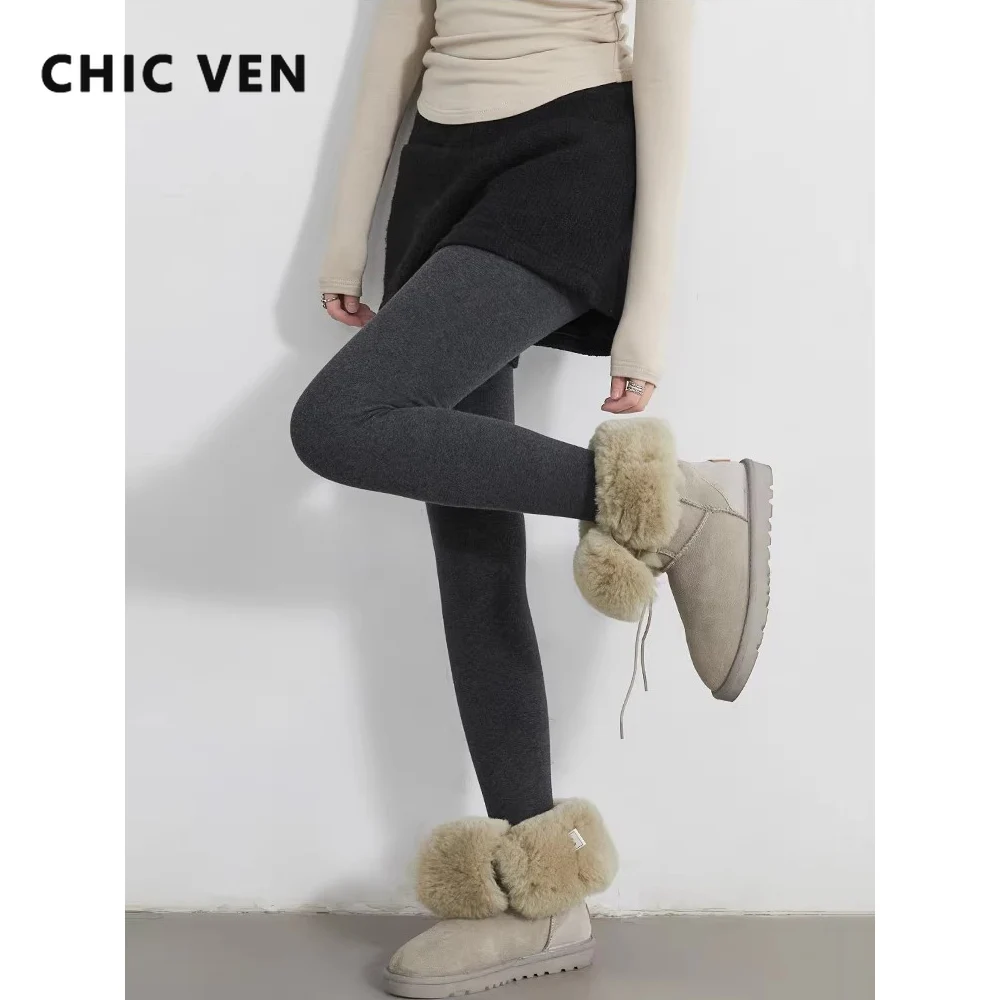 

CHIC VEN Women Leggings Fashion Basic Slim Elastic High Waisted Pantyhose Lady Knitted Velvet Fleece Pants Autumn Winter 2026