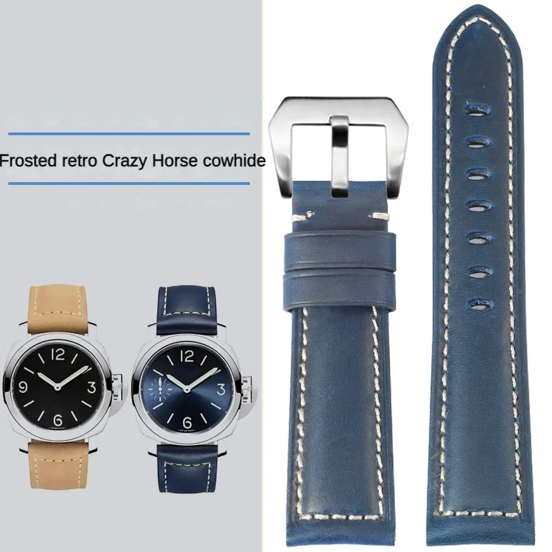 

Universal Various Brands' Flat Straight Interface Retro Crazy Horse Leather Watch Strap 19/20/21/22/23/24/26mm