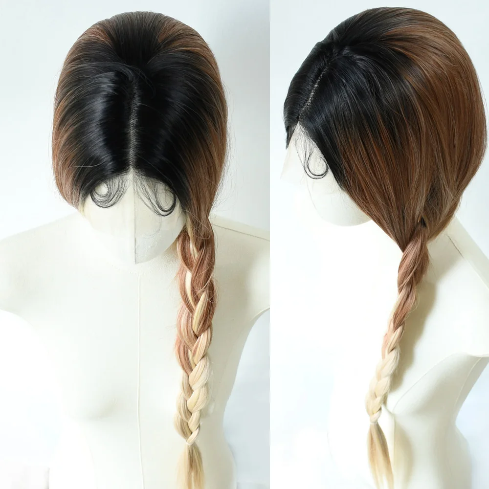 Ombre Brown Blonde Bone Straight Lace Front Wig 13x4 HD Lace Frontal Wig Synthetic High Quality Daily Wear Cosplay for Wemon