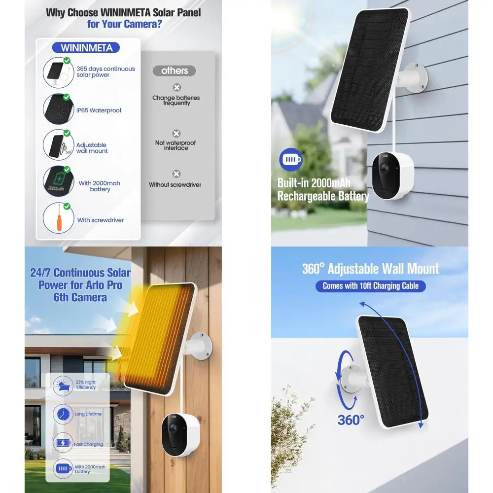 Wireless Security Panel for 2K HDR Cameras with Built-in Battery, IP65 Rated, USB-C Charger, 3-Pack