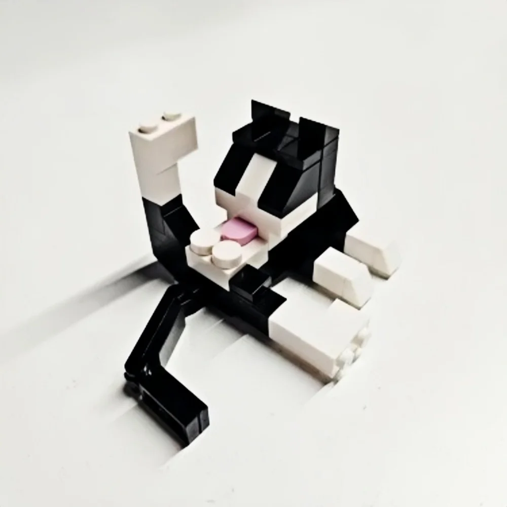 Конструктор MOC: Кошки, лизующие мех, из кубиков, милые животные (коровы, кошки), совместимые фигурки, строительные блоки, игрушки для детей, взрослых, друзей, подарок, Medol