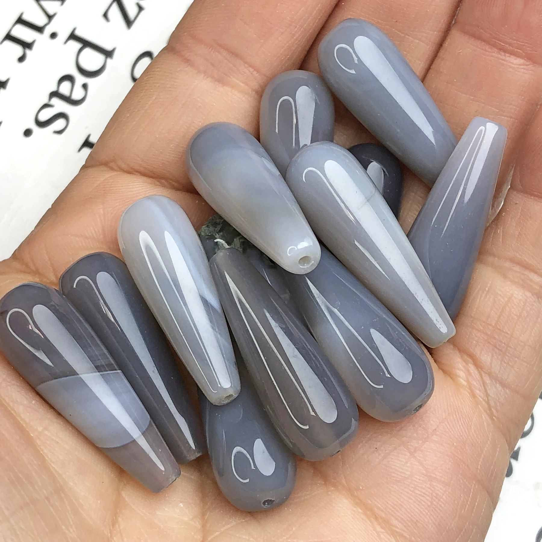 10x30mm Natural Water Drop AAA Gray Agates Stone Beads Loose Spacer Beads For Jewelry Making Handmade Diy Energy Accessories