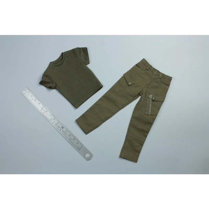 1/6 Scale Male WWI T-shirt Combat Pants Army Green Casual Trousers Soldier Tactical Clothes Model for 12inch Action Figures