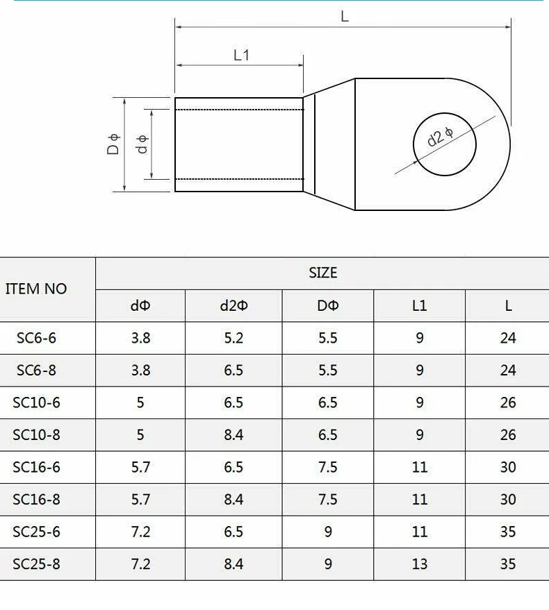 R Type Round O Type Insulated Bare Terminal Copper Nose Wire Connector Bare Cable Voltage Terminal SC6-5 6-6 6-8 10-6 10-8 Etc