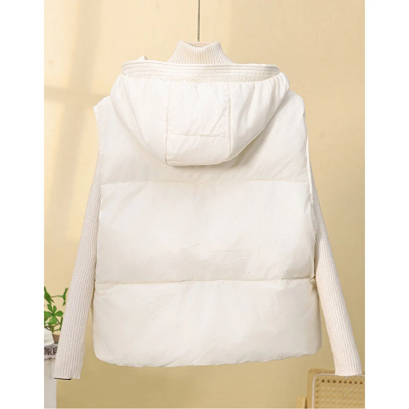 Short Vest Jackets 2025 Fashion New Korean Women's Hooded Tether Solid Casual Sleeveless Waistcoat Loose Student Coats Trend Top