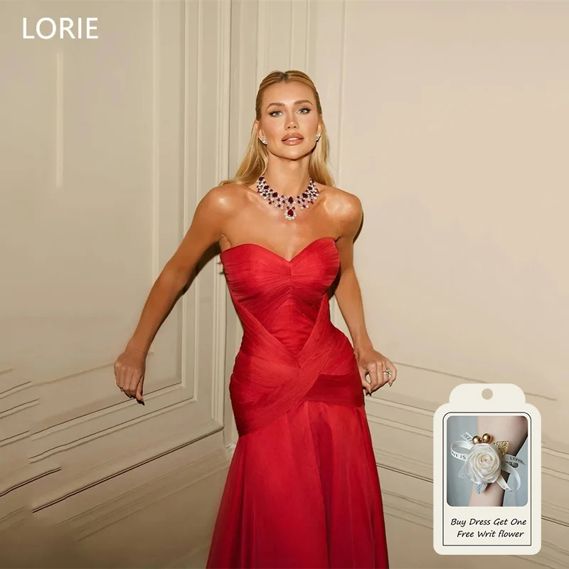 LORIE-vestidos de novia de sirena roja, sexys, sin tirantes, hasta el suelo, sin mangas, vestido de fiesta de novia, vestidos de novia elegantes personalizados