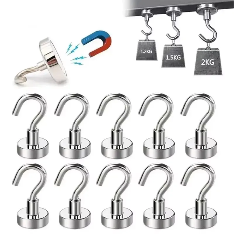 2/4/6/12pcs Metal Strong Magnetic Hook Wall-Mounted Heavy Duty Magnet Hook Key Coat Hanging Hanger Home Kitchen Bathroom Storage