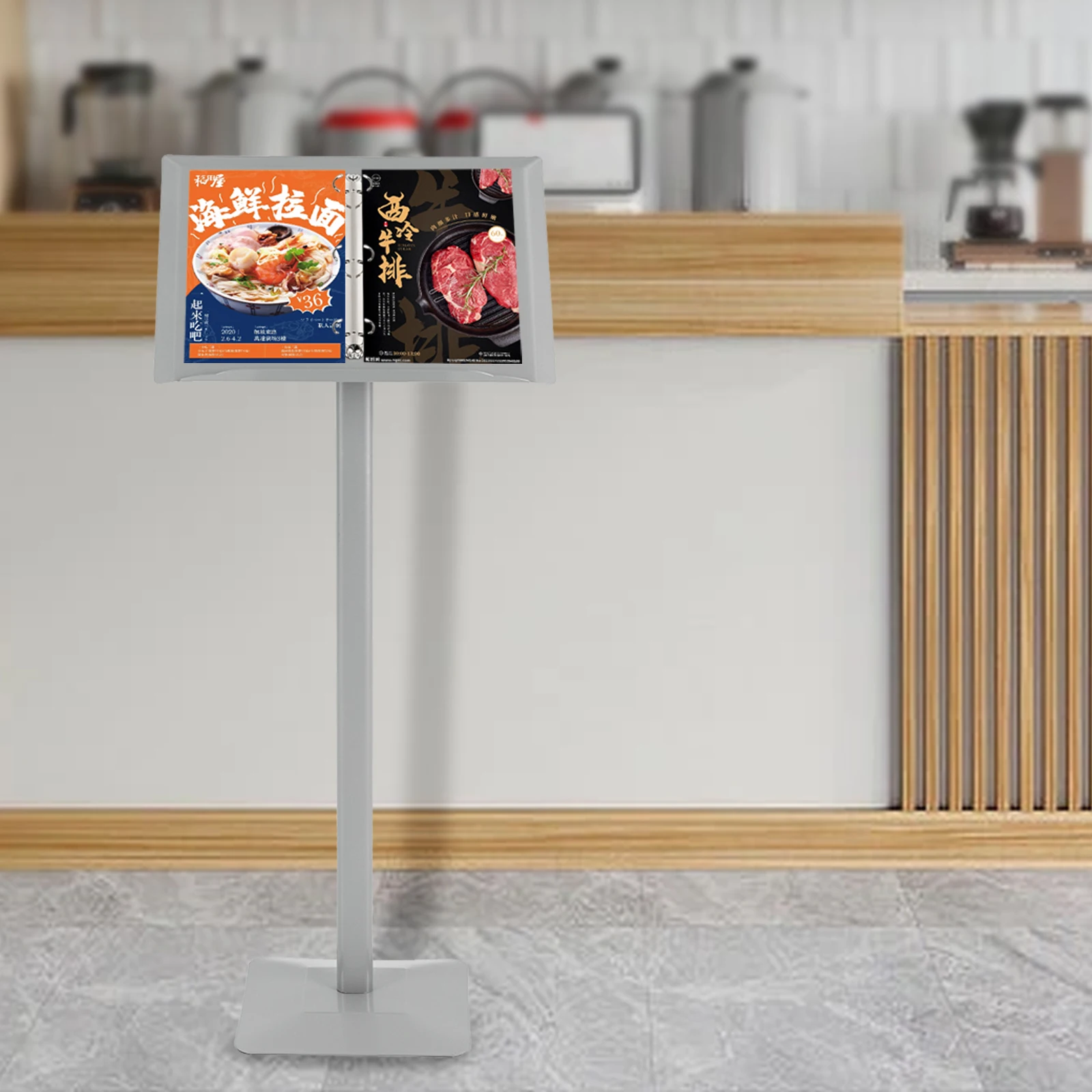 سبائك الألومنيوم الفضية 115 سنتيمتر صفحة عمودية تحول القائمة عرض موقف الموثق قاعدة ثابتة عرض الإعلانات الوقوف