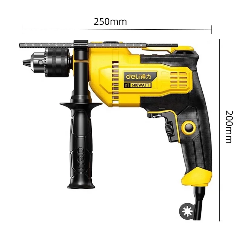 Deli Corded Electric Drill 600W Impact Hammer Drilling Power Tool for Household Repair Drills