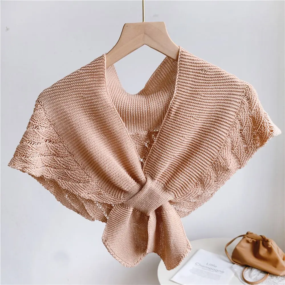 Fashion Casual Thicken Solid Color Elegant Cross Neck Wrap Women Knitted Scarf Korean Style Shawl Fake Collars