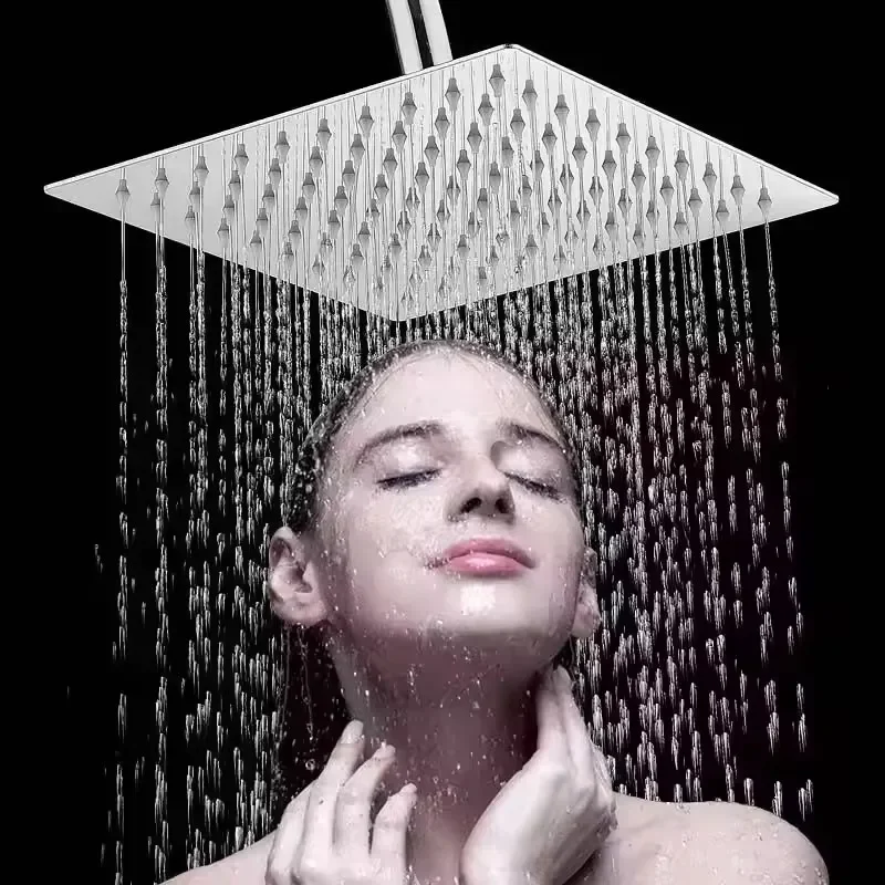 Rainfall High Pressure Shower Head 12/10/8 Inch Stainless Steel Ultra-thin Waterfall Shower Heads Rainfall Shower Head Square