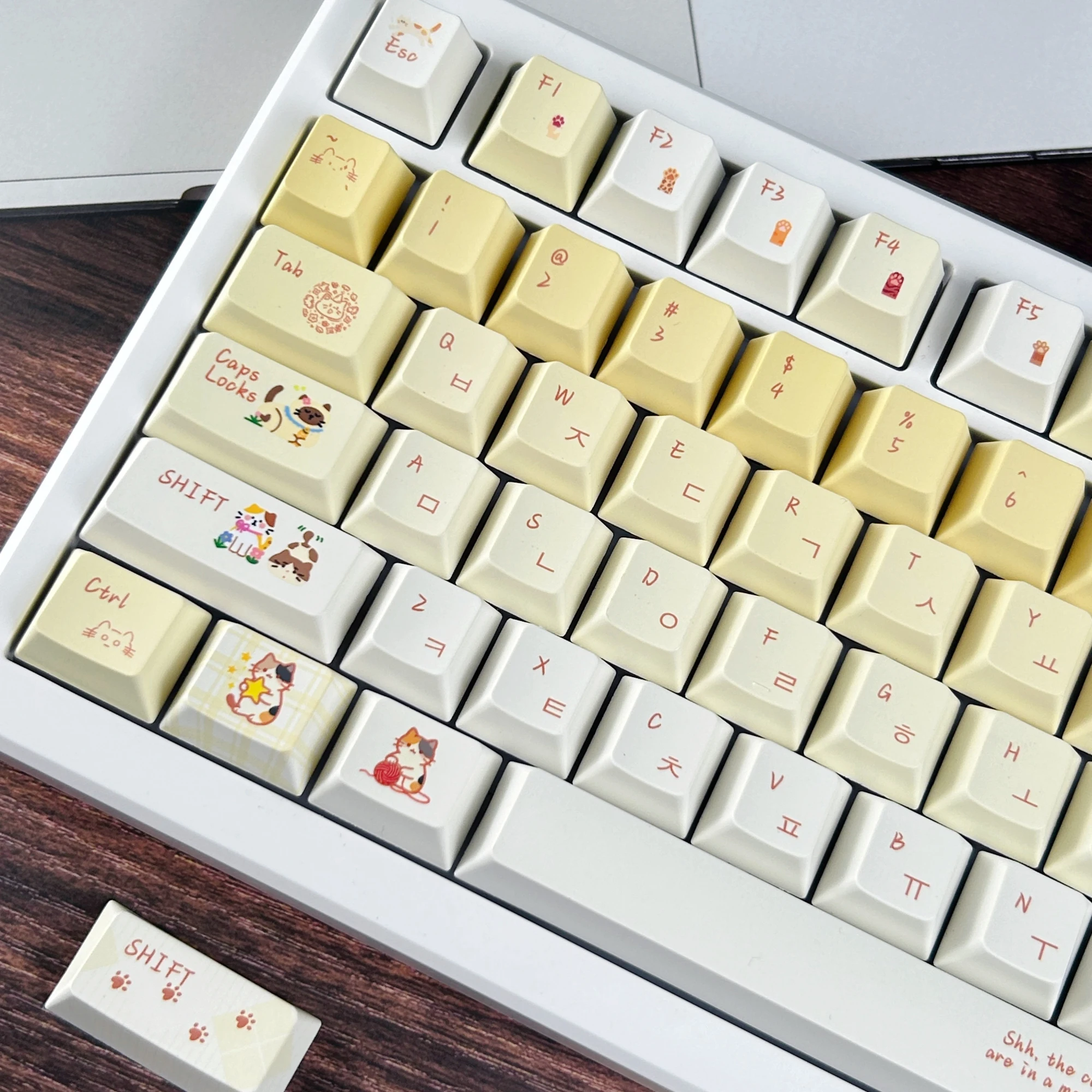 MAIMOOO Cute Cat Korean Keycaps MOA Cherry Profile Cream Yellow Gradient PBT Custom Russian Thai Keycap for Mechanical Keyboard
