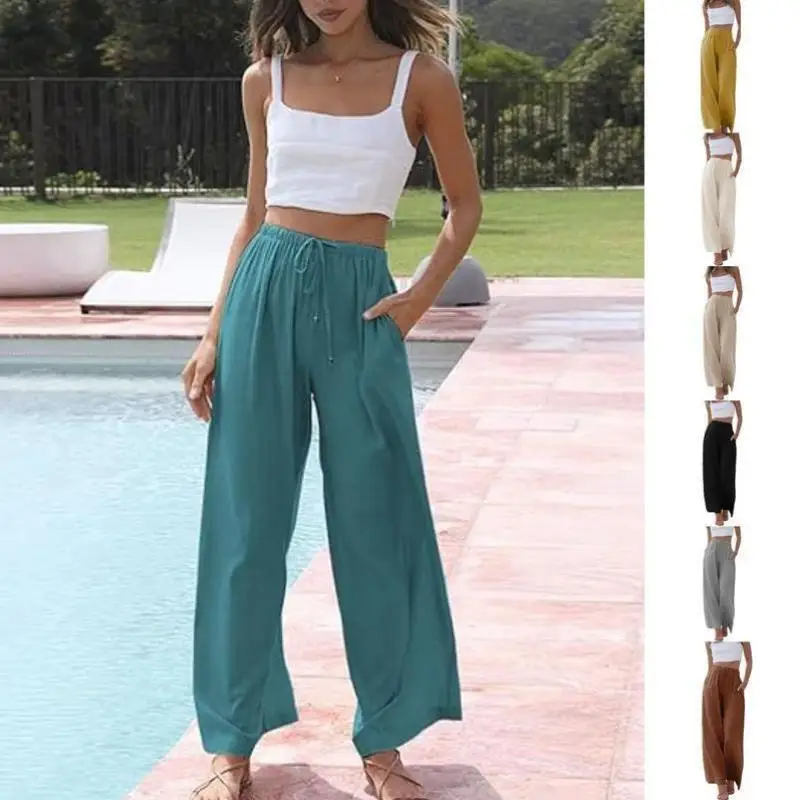 

Men's Casual Cotton Linen Summer Pants Women's Pure Cotton Linen Straight Leg Pants ex PVC Material Sle Trousers