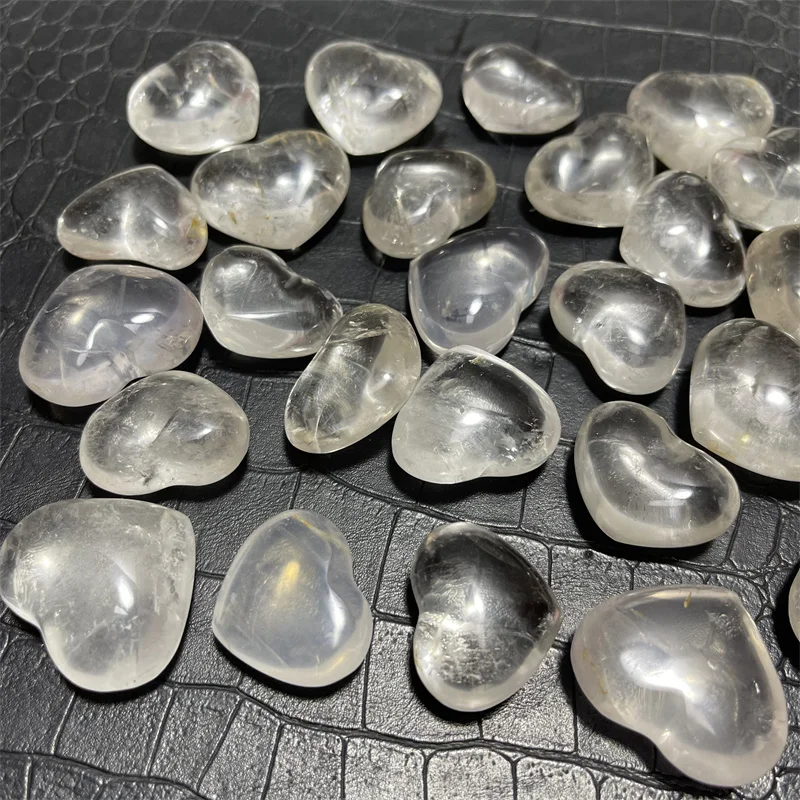 30pcs Clear Quartz Heart Natural Crystal Gift Set Polished Stones Healing Reiki Gemstone