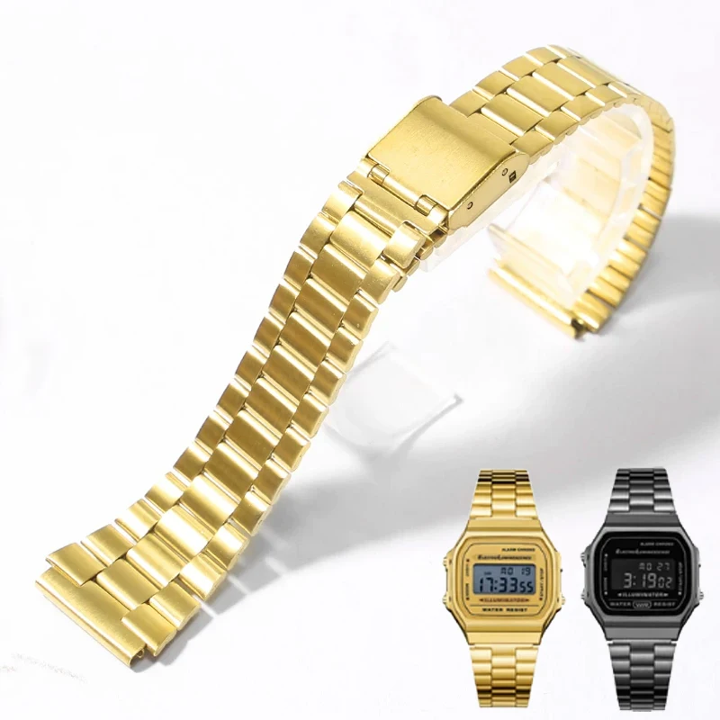 Stainless steel Watch Band for Casio Bracelet A158 / A159 / A168 /A169 /B650 /AQ230/ 700 small gold watch series 18mm Watchbands