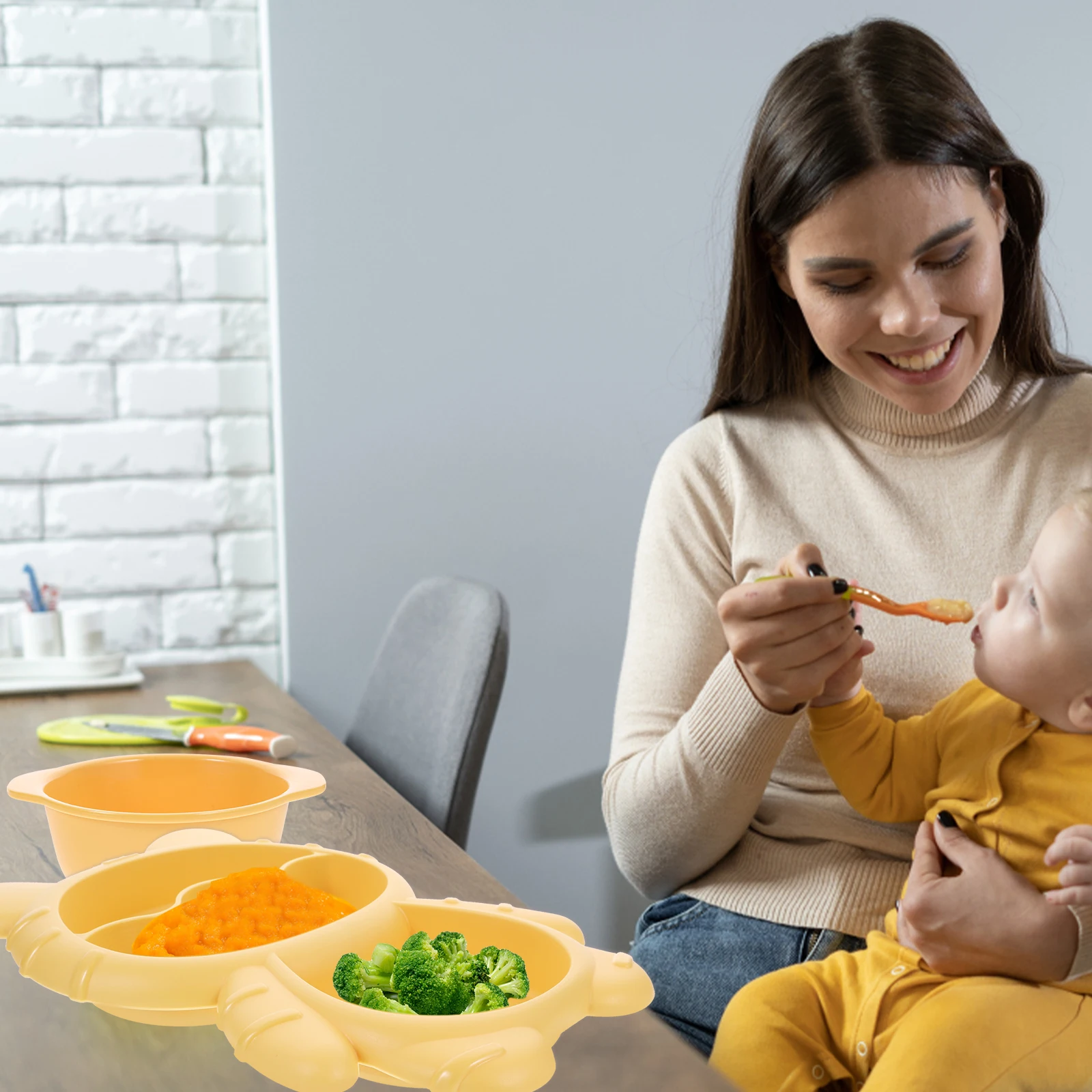 

1Set Divided Food Plate Baby Food Plates Toddler Dinner Plate Cartoon Design Fork Spoon Set Kids Tableware Set