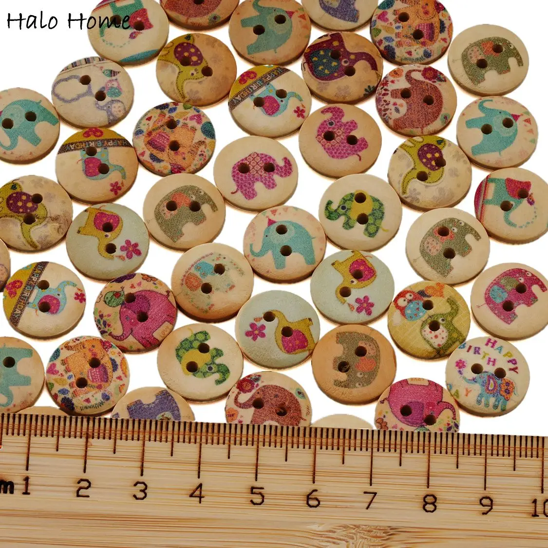 50pcs Cartoon Painted Elephant Theme Round Wooden buttons Sewing Scrapbook Clothing Gifts Crafts Handwork Accessories 15mm
