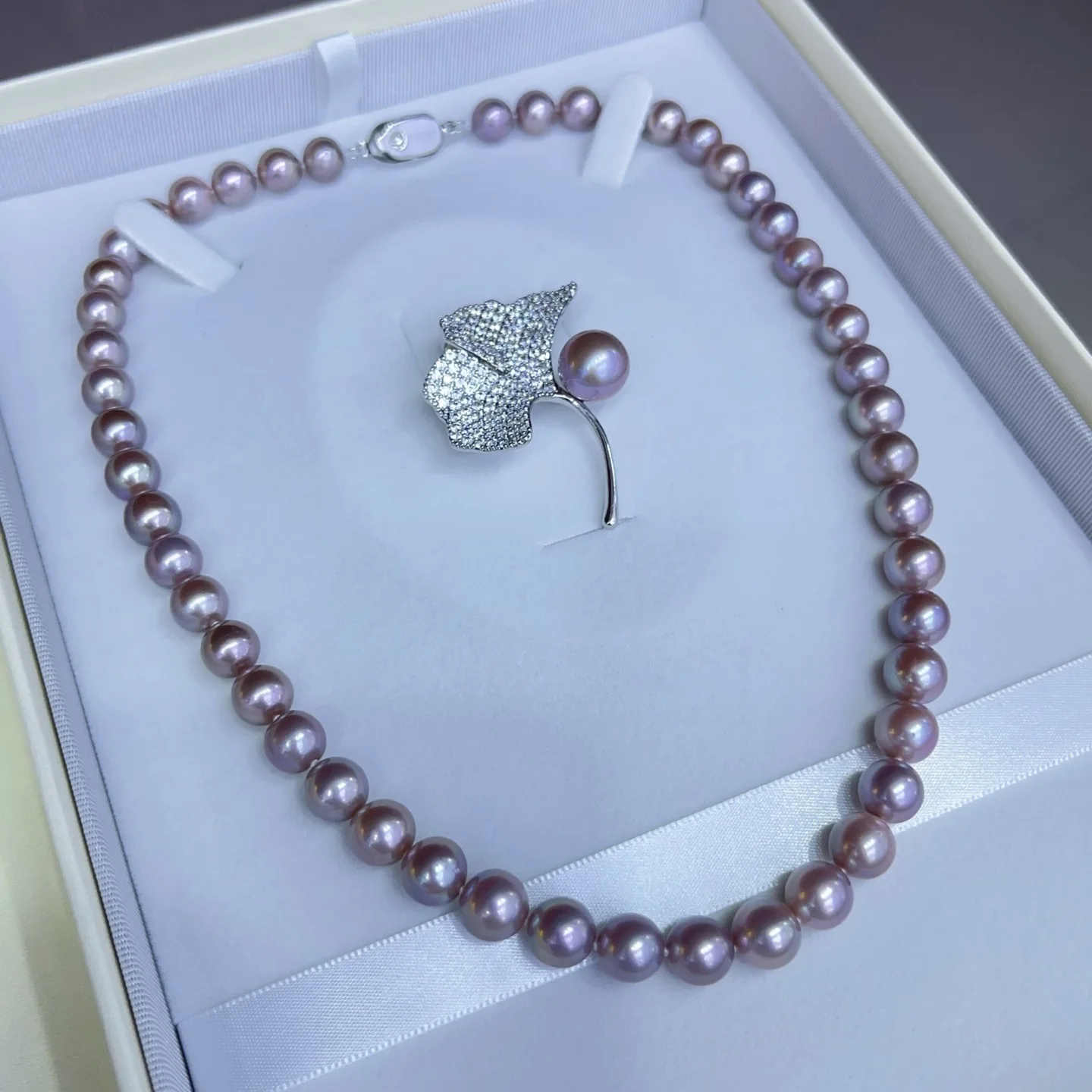Gorgeous necklace AAAA8-9mm natural South Sea purple pearl necklace 18in+brooch