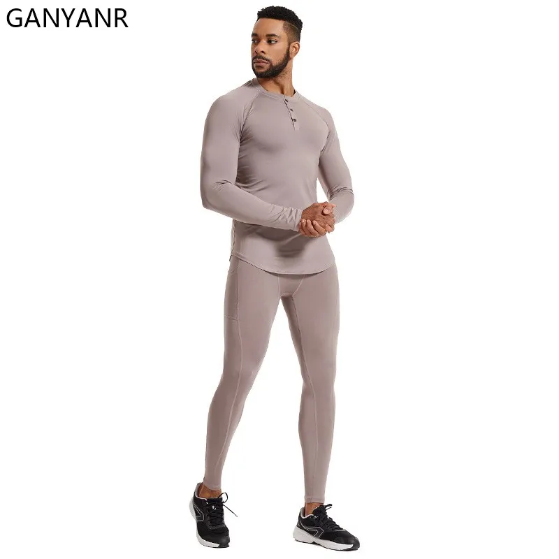 GANYANR Running Set Men Clothing T-shirt Sweatshirt gym Sports Suit Football Pullover basketball Soccer Sweatpants Tracksuit