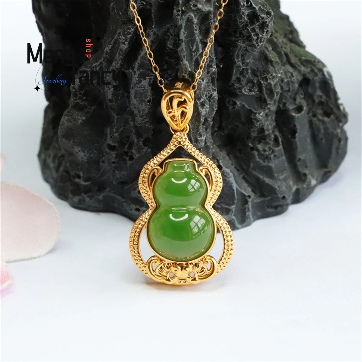 Natural 18k Gold Inlay Hetian Jasper Gourd Necklace Charm Fashion Luxury Elegant Fine Jewelry Best Selling Women Holiday Gift