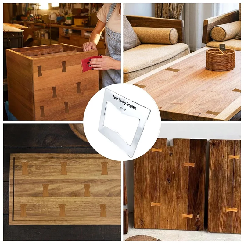 ABHU Professional Butterfly Inlay Template And Router Templates Transparent Wooden Joint Marking Ruler Set For Woodworking