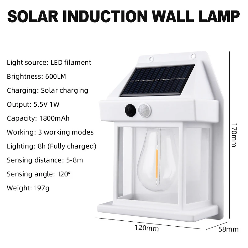 Luz Solar de pared impermeable para exteriores, Sensor de movimiento, luces de porche, detección automática, Control de luz, lámpara Solar para