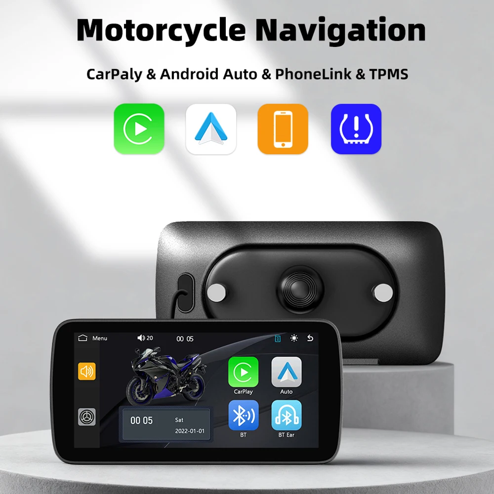 EKIY 6.25" Wireless CarPlay Moto Android Auto Portable Digital Motorcycle Dashboard GPS Navigation Removable Display Screen TPMS