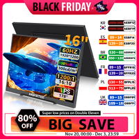 HGFRTEE 16 inch Portable Monitor 100%sRGB FHD 60HZ Laptop Monitor VESA Hole Eye Care External Second Screen for PC Phone MAC