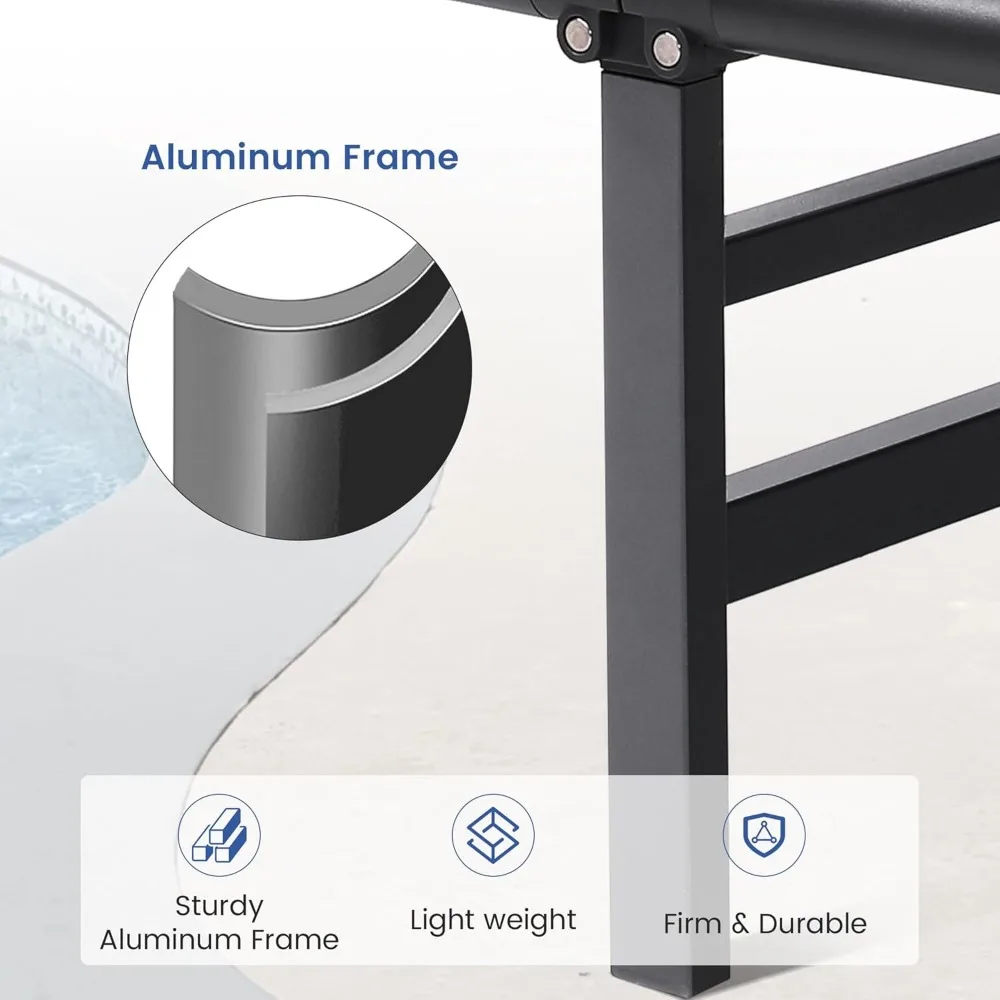 مجموعة كراسي استرخاء خارجية قابلة للطي من الألومنيوم مكونة من قطعتين، لا حاجة للتجميع، مسند ظهر قابل للتعديل بـ 5 أوضاع، خفيف الوزن ومحمول #5