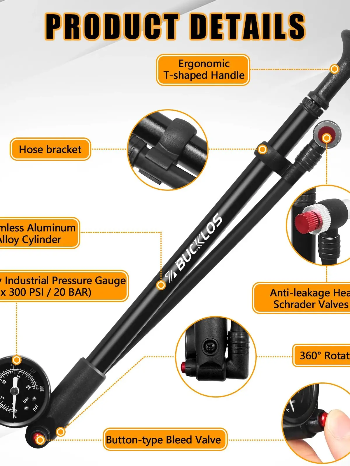 AliExpress BUCKLOS Cycling Front Fork Pump MTB Air Fork 300Psi Bike Pump Portable Folding Bike Rear Shok Tire One-click Deflating Pump