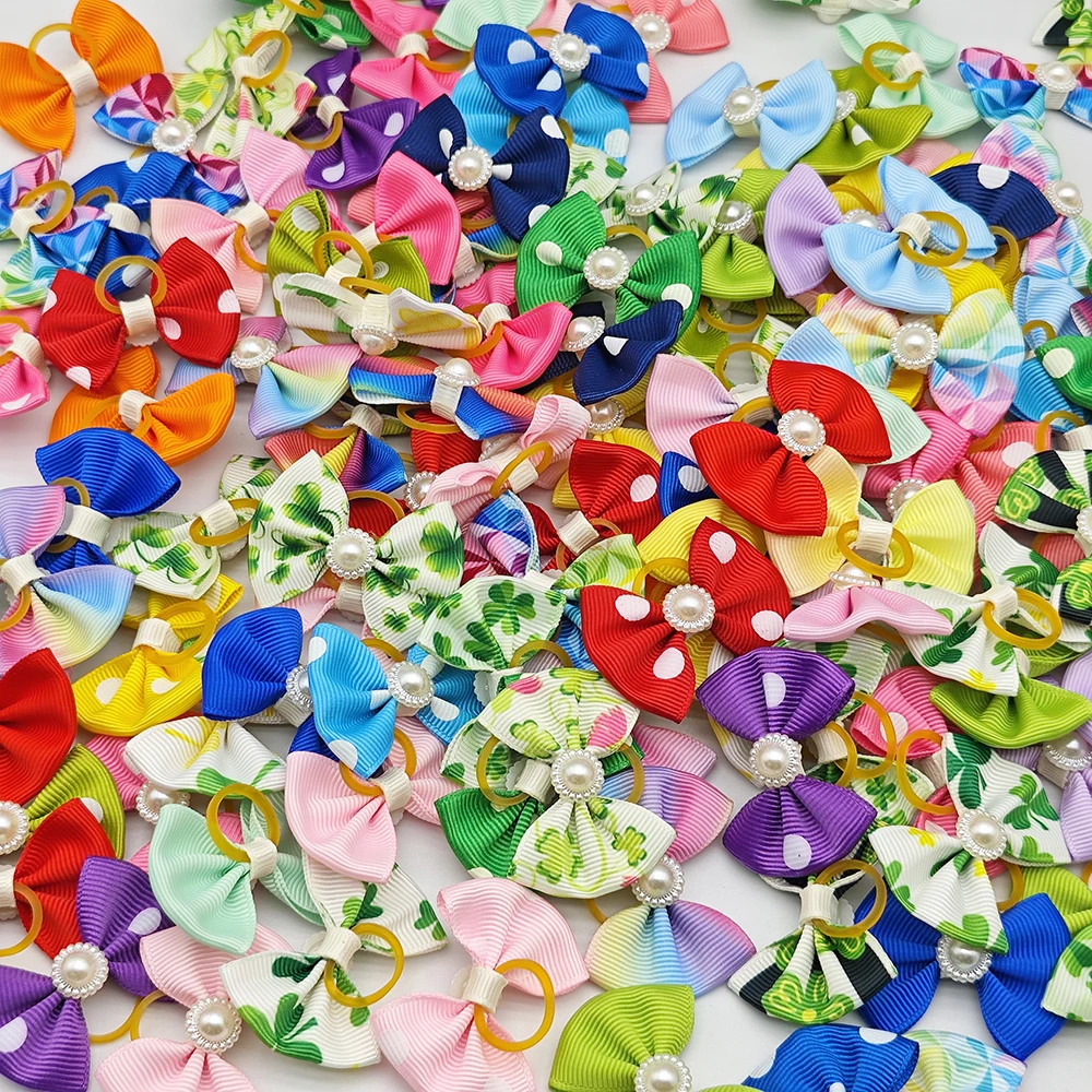 10pcs Hair Bows For Dog Pet Grooming Accessories Puppy Hair Clips With Elastic Rubber Band Yorkshire Terrier Hair Accessories