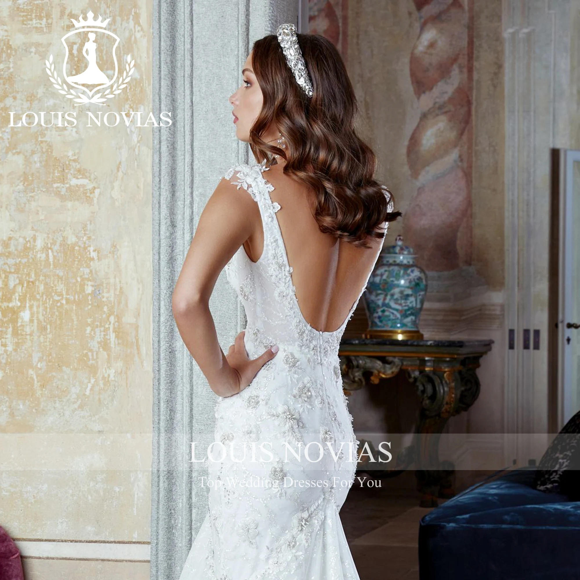 

LOUIS NOVIAS New Arrival Wedding Dress Floor-Length V-Neck Spaghetti Straps Appliques 3D Flowers Bridal Gown Vestidos De Novia