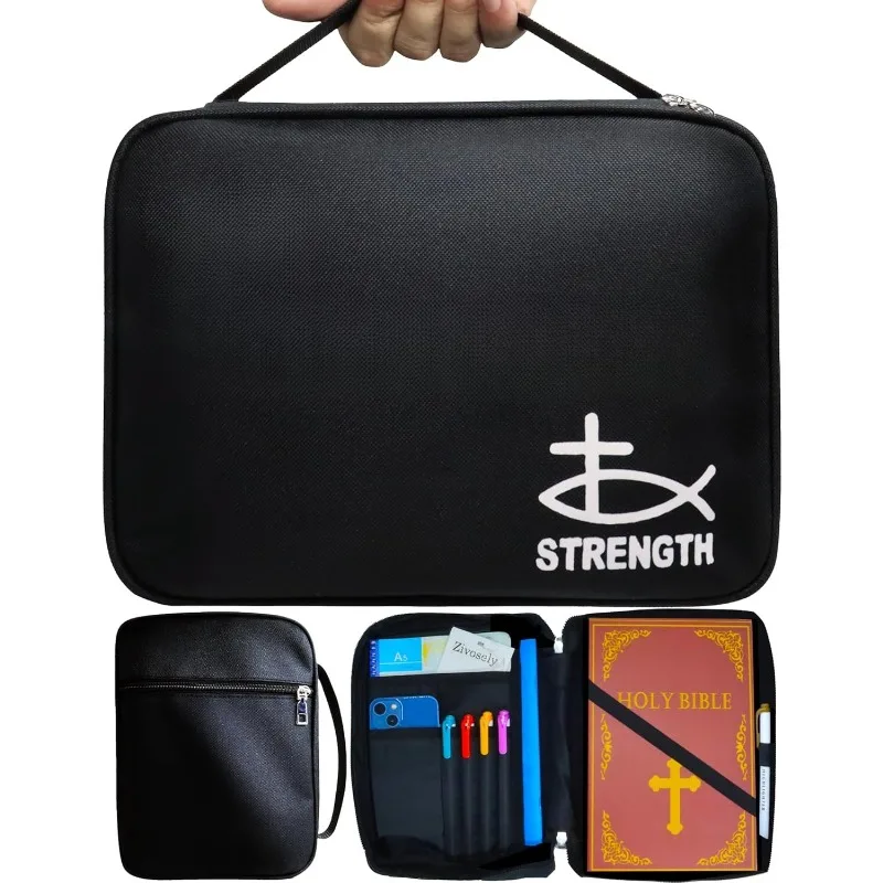 

Holy Bible Case for Women & Men, Large Sturdy Bible Cover with Shoulder Strap - Christian Church Bag Gift for Bible Study