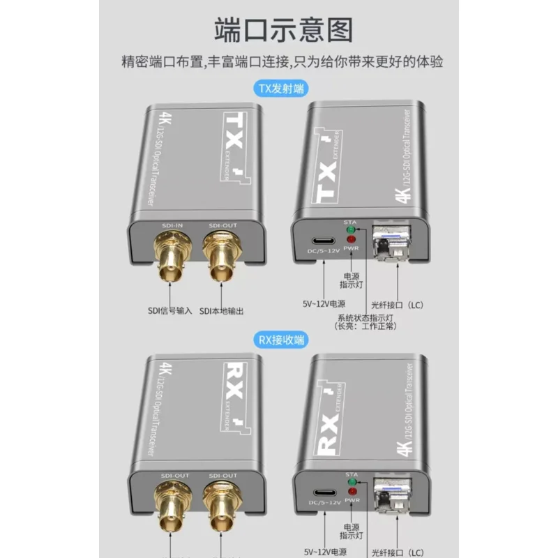 4K60Hz Broadcast-Grade 12G-SDI Fiber Extender, Lossless HD Video, 6G/3G/HD - SDI Compatible, 3840x2160, Single-mode LC