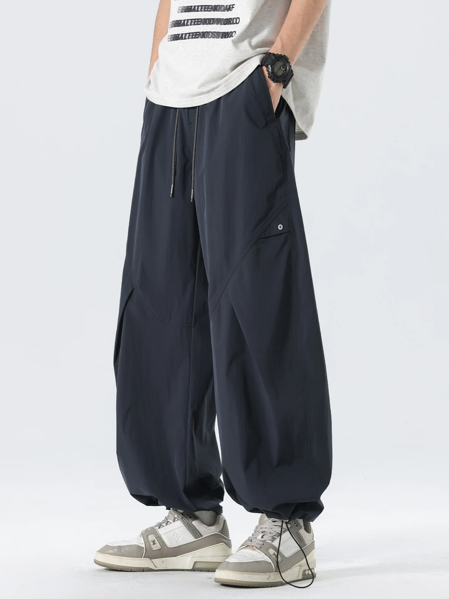 

Ice Silk Men's Workwear Pants Summer Thin Outdoor Quick Dry Sports Loose Waist Casual Trousers Straight Leg Knitted Polyester...