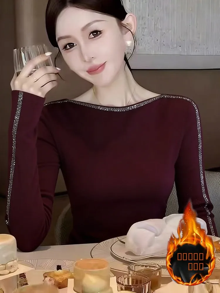 

Модный корейский вязаный свитер с длинными рукавами для женщин, свободный крой, блестящий, на одно плечо, для весны и осени