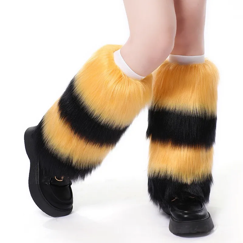 1 زوج النساء فو الفراء جوارب السيقان ل التمهيد سميكة رقيق شريط دفئا التمهيد الكفة الشتاء الجوارب تقليد طماق الأحذية غطاء جديد