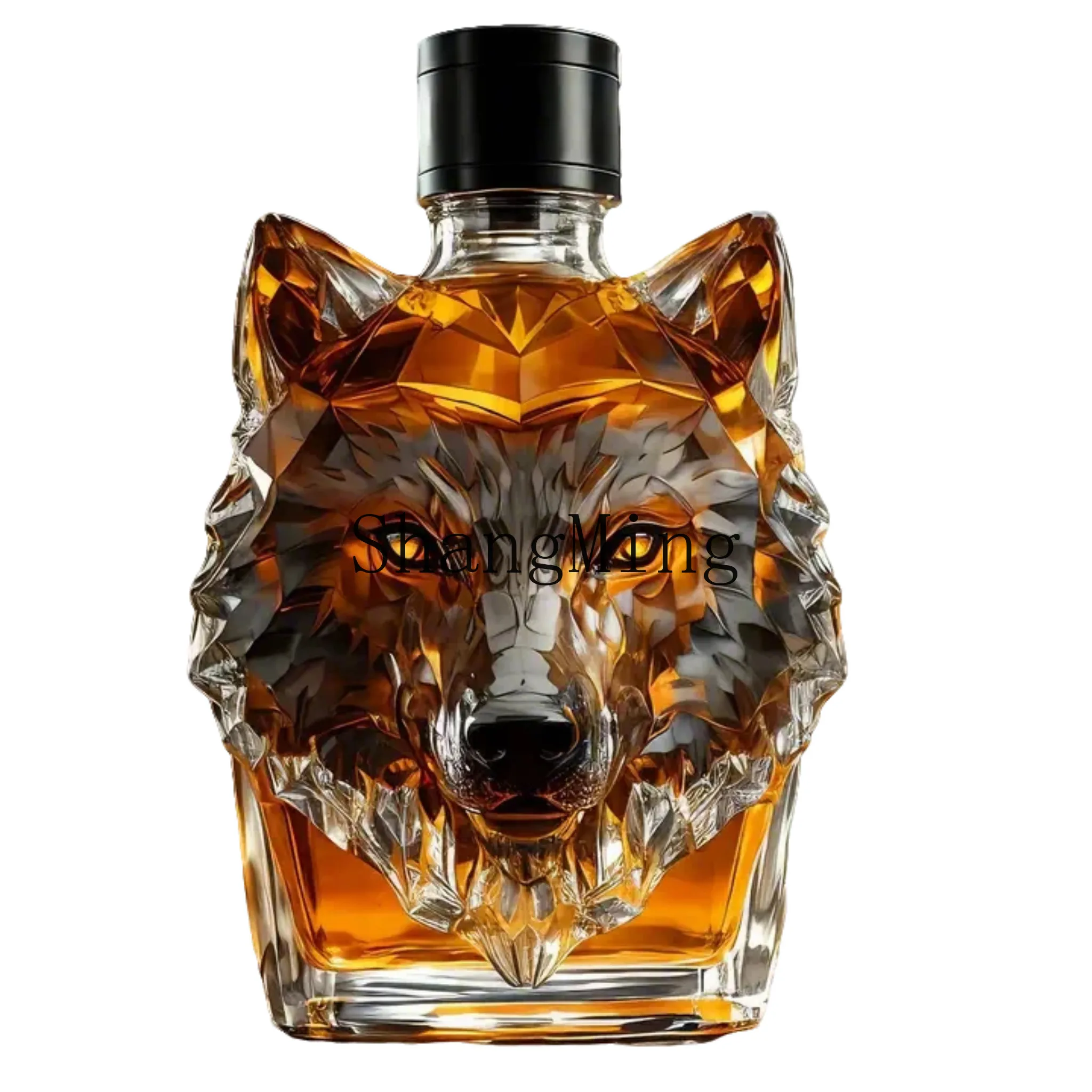 

PYH hot-selling wolf head small wine bottle 300ml whiskey creative empty bottle borosilicate glass sealed lead-free wine bottle