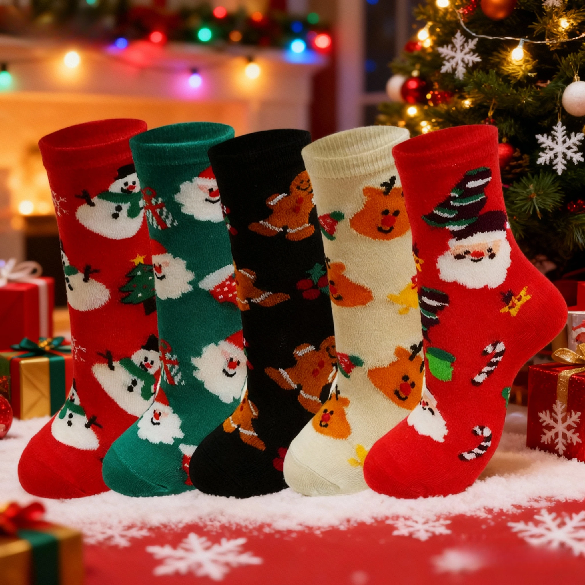 

4 Pairs Christmas Socks Children's Autumn/Winter Cartoon Socks Santa Claus Elk Snowman Cute and Comfortable Soft Red Socks